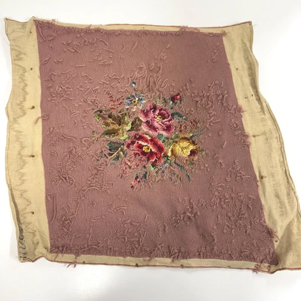 Vintage needlepoint tapestry floral decor